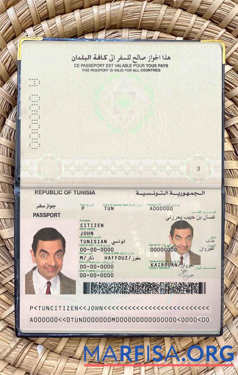 Printable Tunisia passport photo look download for verification